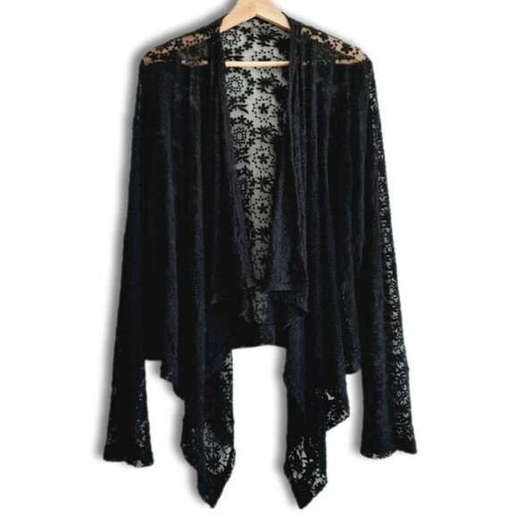 HARD TAIL Lace & Mesh Sheer Floral Embroidery Waterfall Open Front Cardigan Sz S - Picture 2 of 15